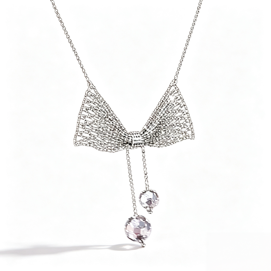 Hollow‑Mesh Bow Pendant Necklace