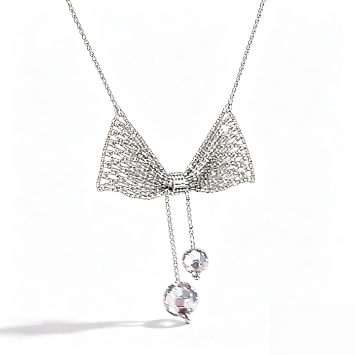 Hollow‑Mesh Bow Pendant Necklace