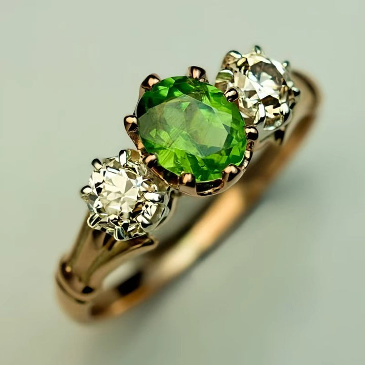 Three‑Stone Oval Peridot Vintage Ring