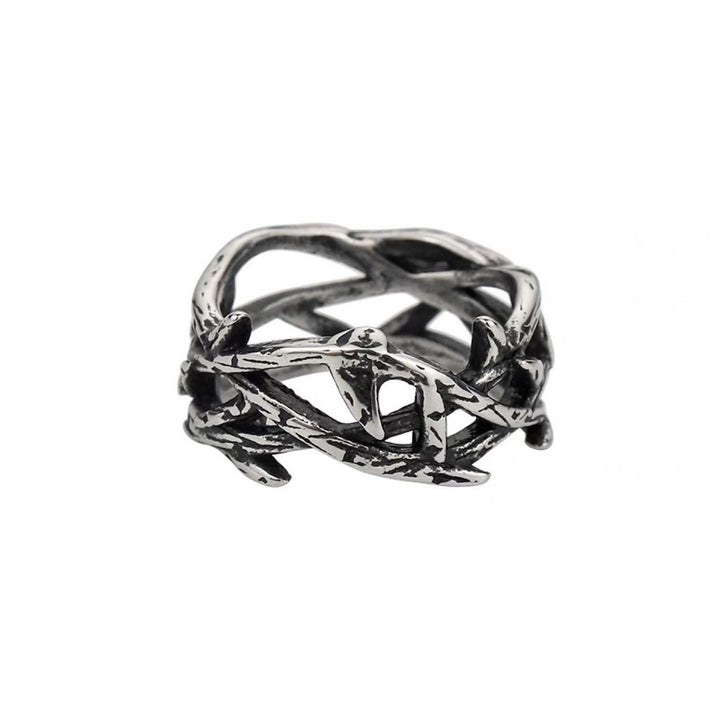 Antiqued Intertwined Thorn Hollow Ring, S925 Silver Dark Forest Style Unisex Open Band