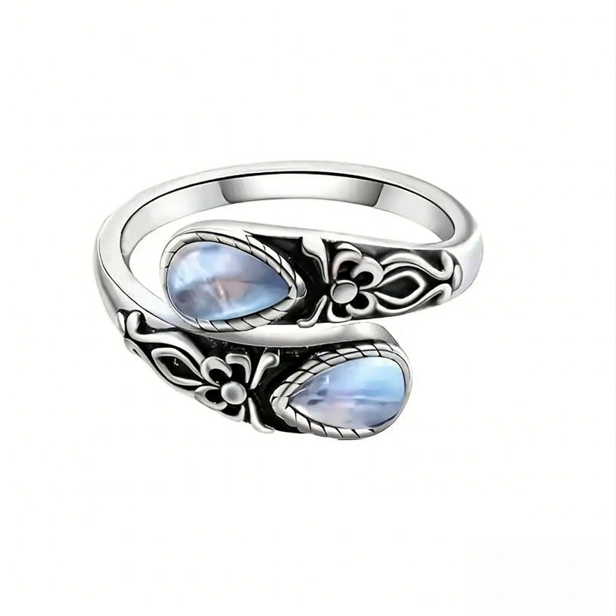 S925 Silver Celtic Knot Black Onyx Open Ring (Vintage Retro Statement Band)