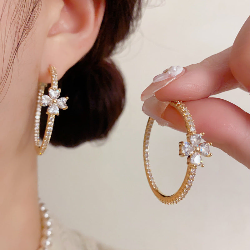 Four-Leaf Diamond Gold Hoop Earrings (Luxury Statement Hoops)