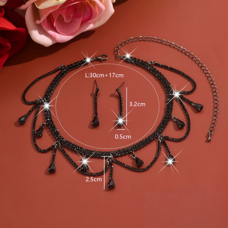 Tassel Drop Rhinestone Choker & Earring Set (Light Luxury Gala Accessory Set)