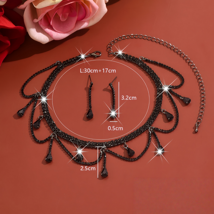 Tassel Drop Rhinestone Choker & Earring Set (Light Luxury Gala Accessory Set)
