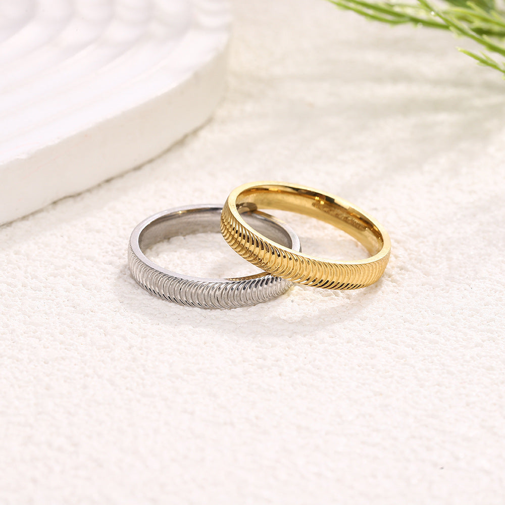 Minimalist Vertical‑Texture Plain Band Ring, S925 Silver Two‑Tone Retro Closed‑Band Ring