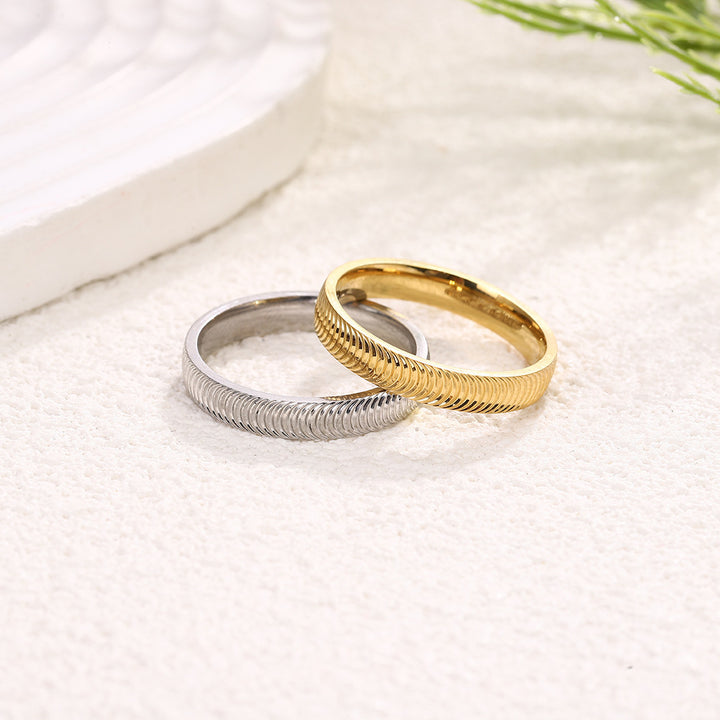 Minimalist Vertical‑Texture Plain Band Ring, S925 Silver Two‑Tone Retro Closed‑Band Ring