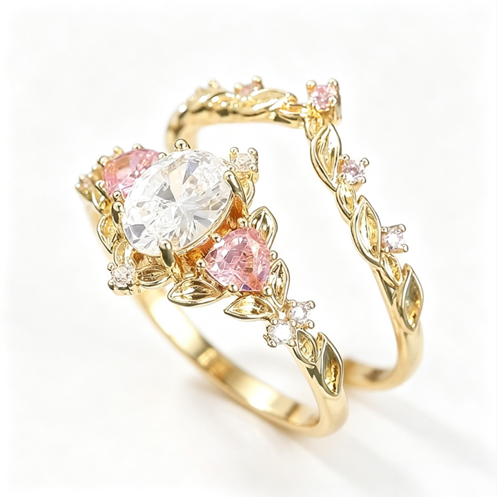 Vintage‑Style Leaf‑Shaped Oval & Heart‑Cut Gemstone Ring For Women