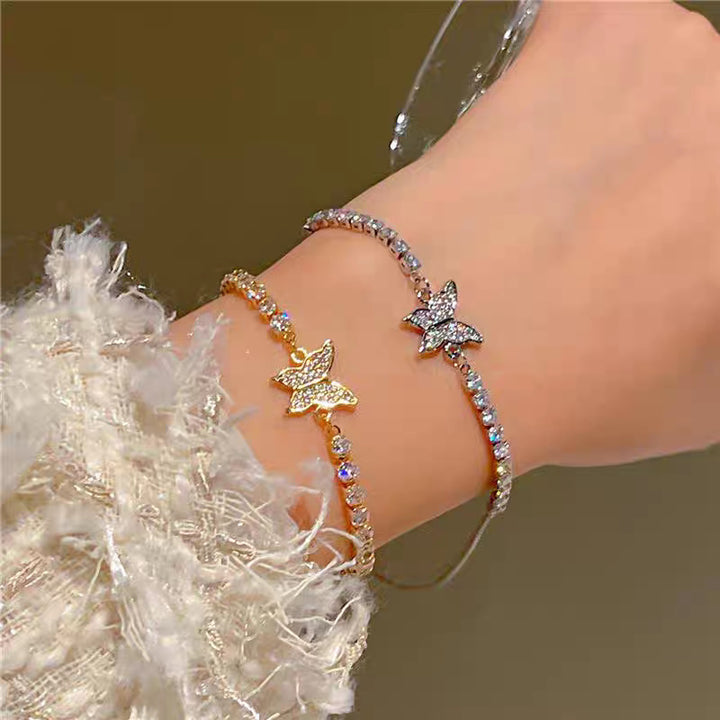 Pave Diamond Butterfly Slim Chain Bracelet (Sweet-Cool Girlish Style Light Luxury Stackable Bracelet)