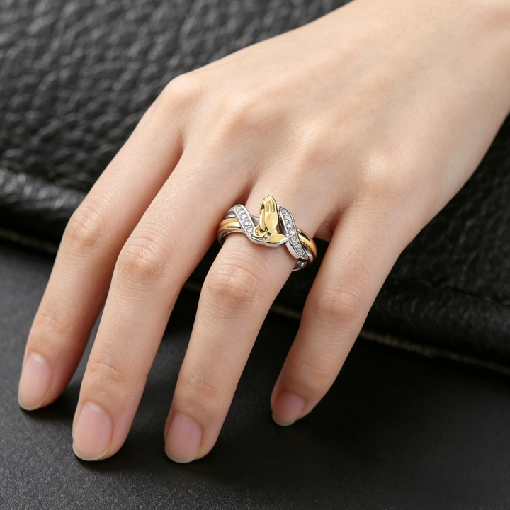 Two-Tone Praying Hands Diamond Ring (Religious Luxury Women's Band)
