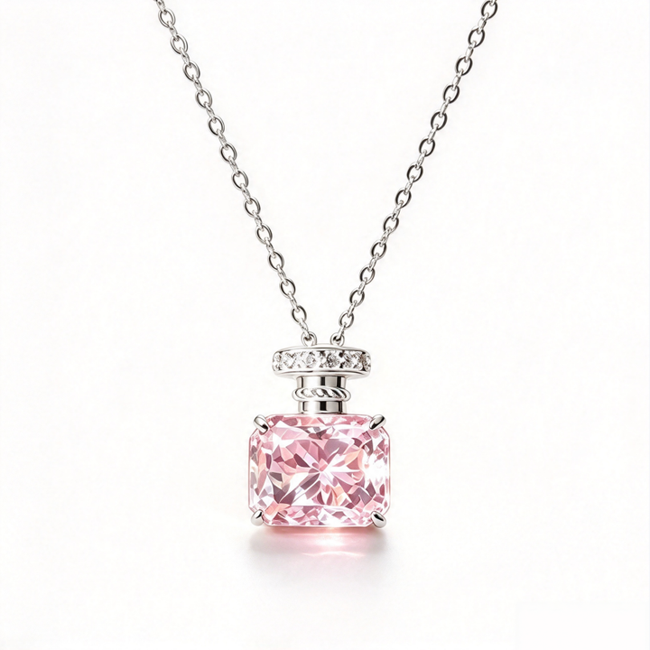 Perfume Bottle Multicolor Diamond Pendant Necklace