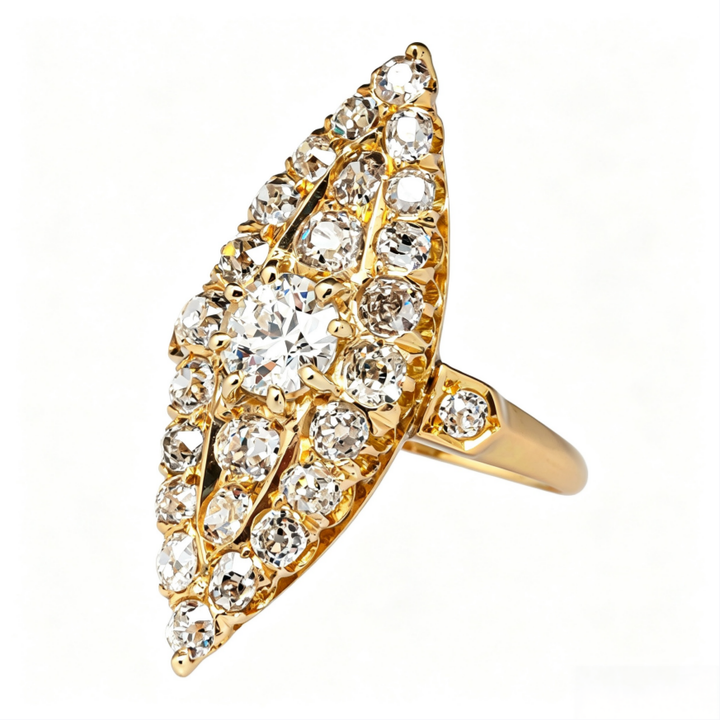 Gold Marquise‑Shaped Full‑Pave Diamond Ring