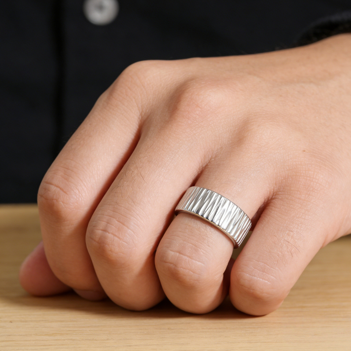 Textured Wide Band Ring (Unisex Titanium Steel Statement Ring)