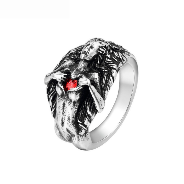Antiqued 3D Heart-Holding Goddess Embossed Wide Ring, S925 Silver Dark Gothic Art Figure Unisex Band