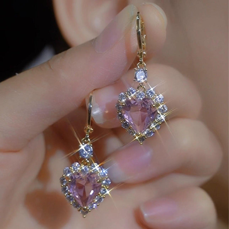 Heart Halo Gem Drop Leverback Earrings