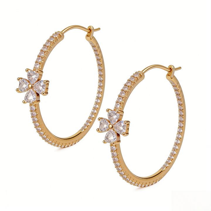 Four-Leaf Diamond Gold Hoop Earrings (Luxury Statement Hoops)