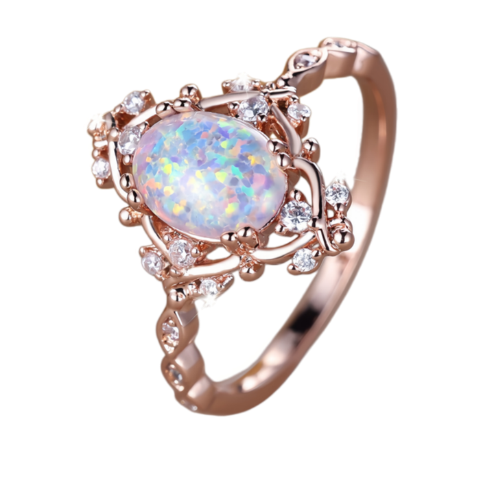 Vintage Lace Opal Ring (Light Luxury Niche Iridescent Band)