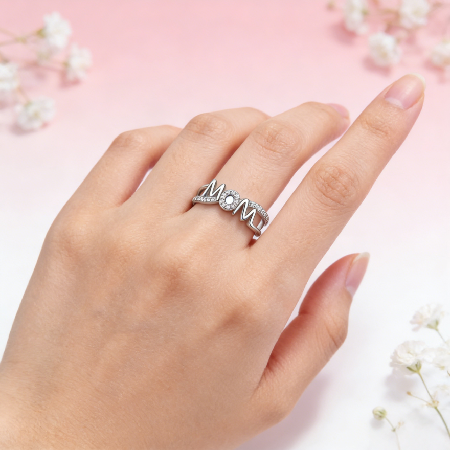 MOM Letter Diamond Mom Ring (Mother's Day Gratitude Gift Band)