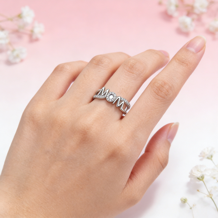MOM Letter Diamond Mom Ring (Mother's Day Gratitude Gift Band)