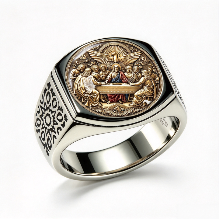 Vintage Embossed Religious Men's Ring
