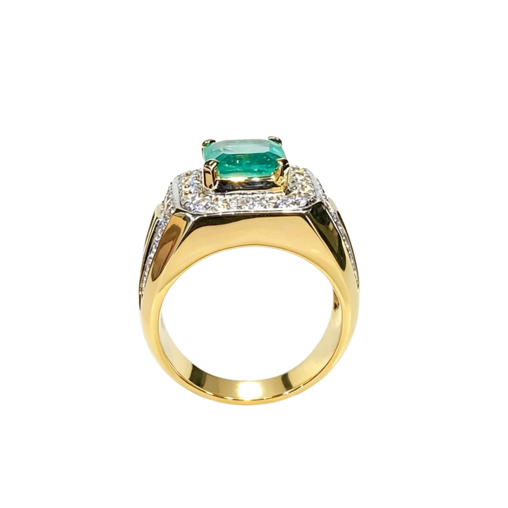 Men’s Square Green Center Stone Halo Bold Ring