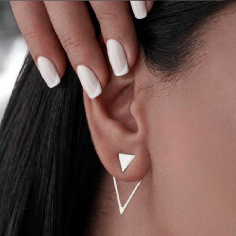 S925 Silver Geometric Double Triangle Earrings, Minimalist Hollow Triangle Drop Earrings in Gold & Silver