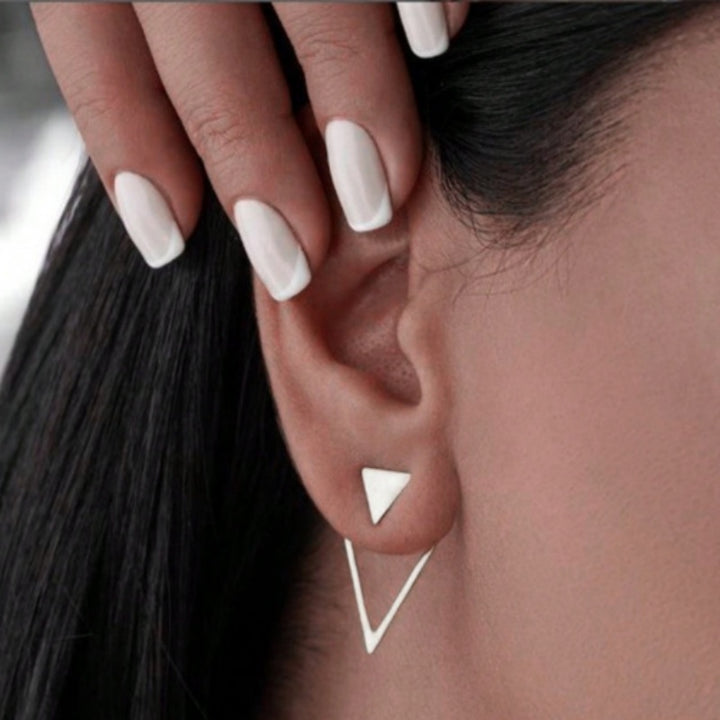 S925 Silver Geometric Double Triangle Earrings, Minimalist Hollow Triangle Drop Earrings in Gold & Silver