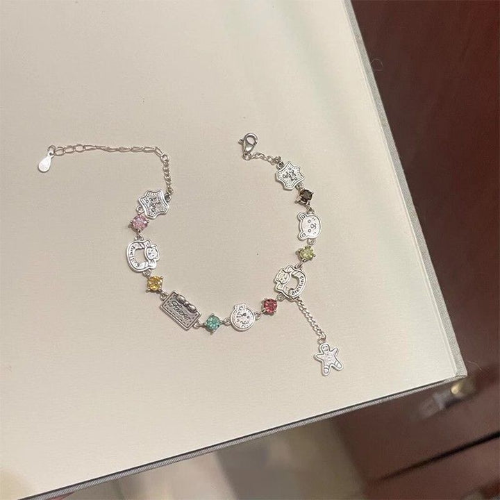 Cute Cartoon Charm Multi-Color Diamond Bracelet (Antique Silver Y2K Women's Chain)