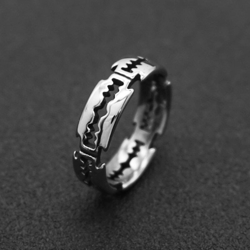 Vintage Razor Blade S925 Silver Ring, Punk Hollow Serrated Edgy Band