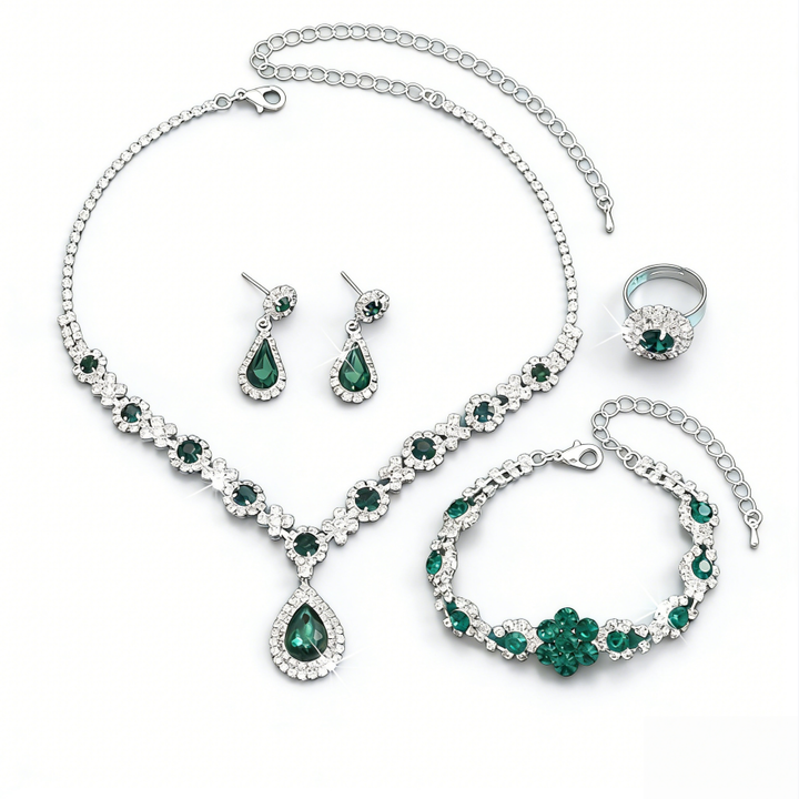 Luxury Evening Gemstone Jewelry Set (4-Piece Necklace Earrings Bracelet Ring)
