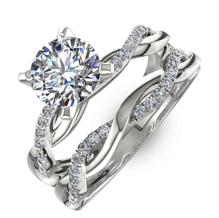Intertwined Stackable Diamond Ring Set (Luxury Romantic Wedding Ring Style)