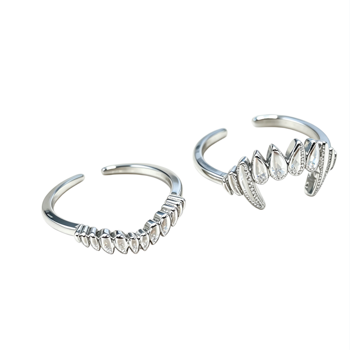Vintage Vampire Fangs Open Ring, S925 Silver Dark Gothic Adjustable Unisex Band