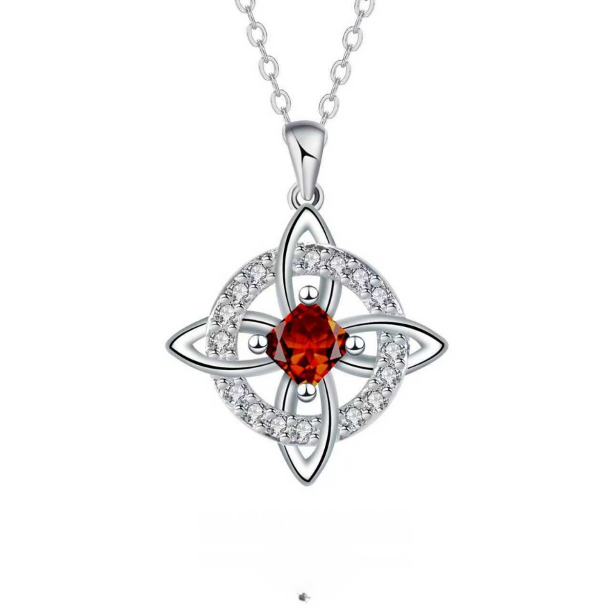 Witch's Knot Birthstone Necklace (12 Colors Silver Tone Pendant)