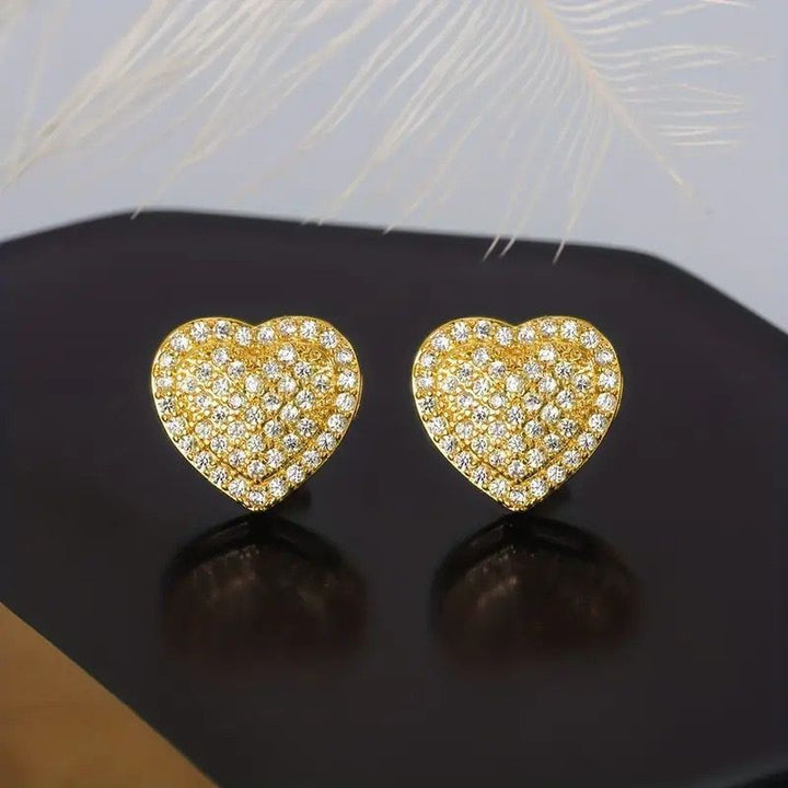 Double Heart Pavé Stud Earrings (Light Luxury Niche Sweet Earrings)