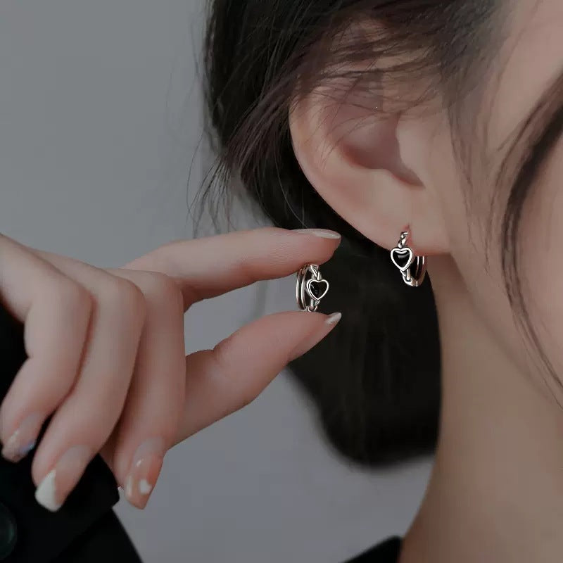 Black Heart Braided Hoop Earrings