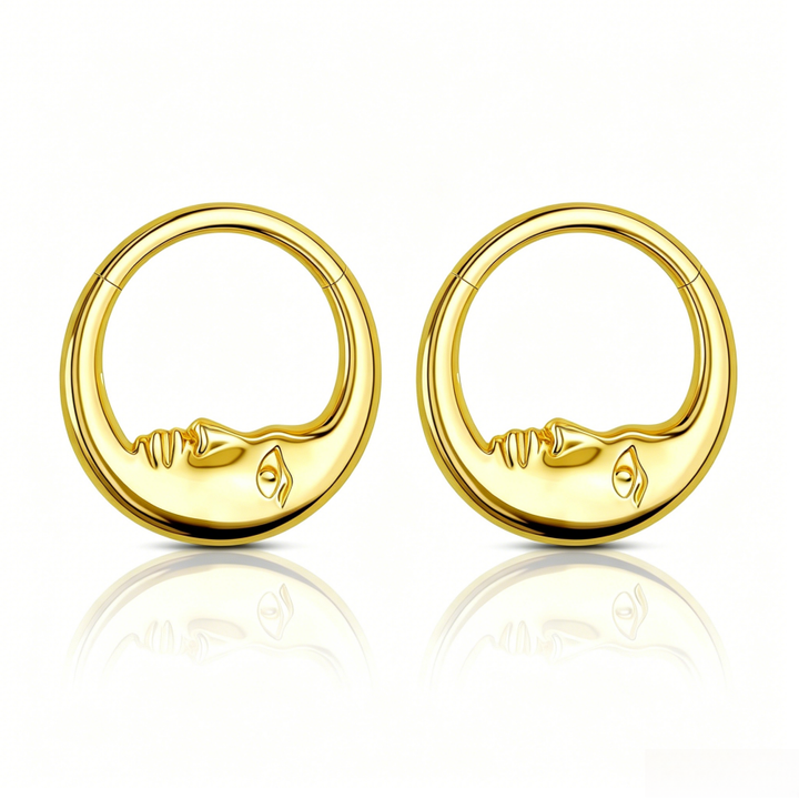 Moon Face Hoop Piercing Jewelry, European Artistic Clicker Nose Ring & Earring Sterling Silver  Body Piercing Accessory
