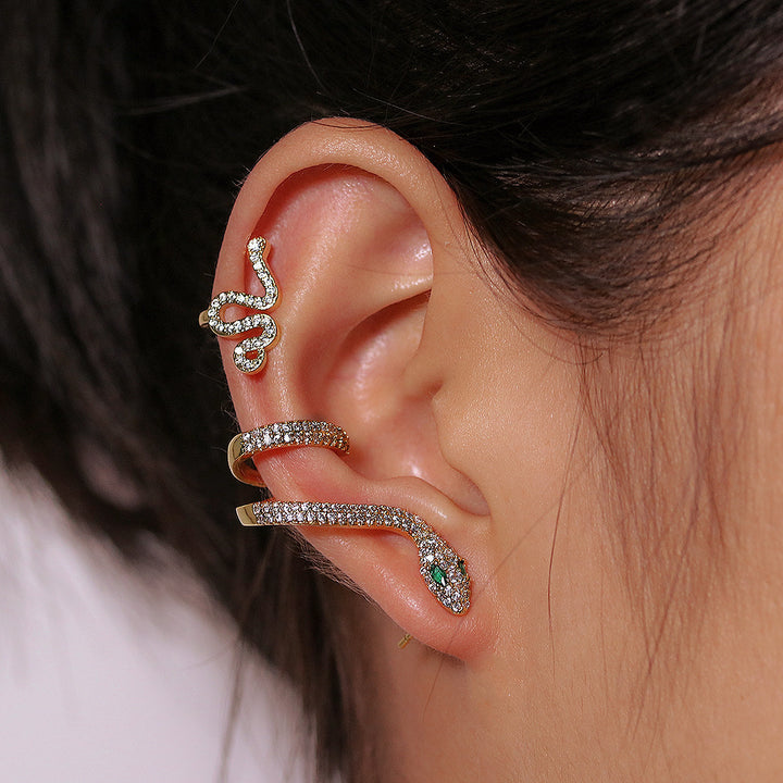 Serpent Pavé Asymmetrical Ear Cuff Set (Light Luxury Niche Edgy Earrings)