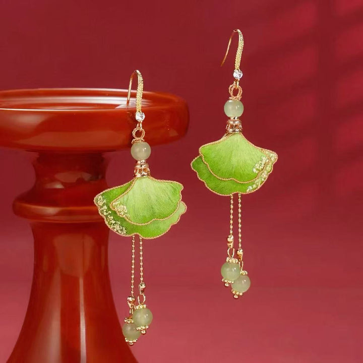 Ginkgo Leaf Tassel Earrings