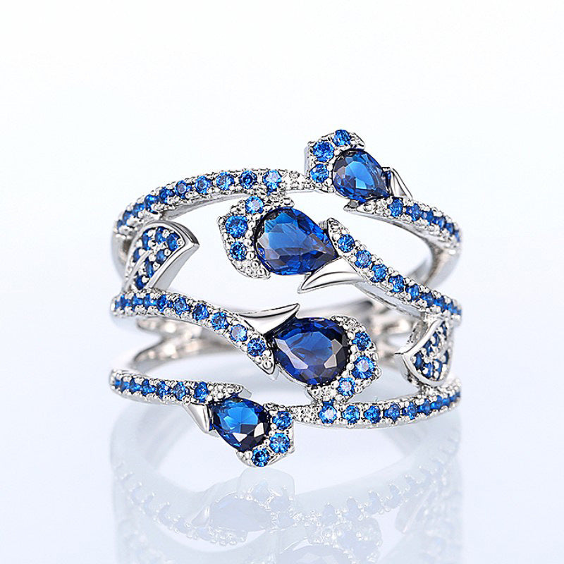 Vintage Multi‑Layer Wrapped Teardrop‑Shaped Blue Diamond Women's Ring
