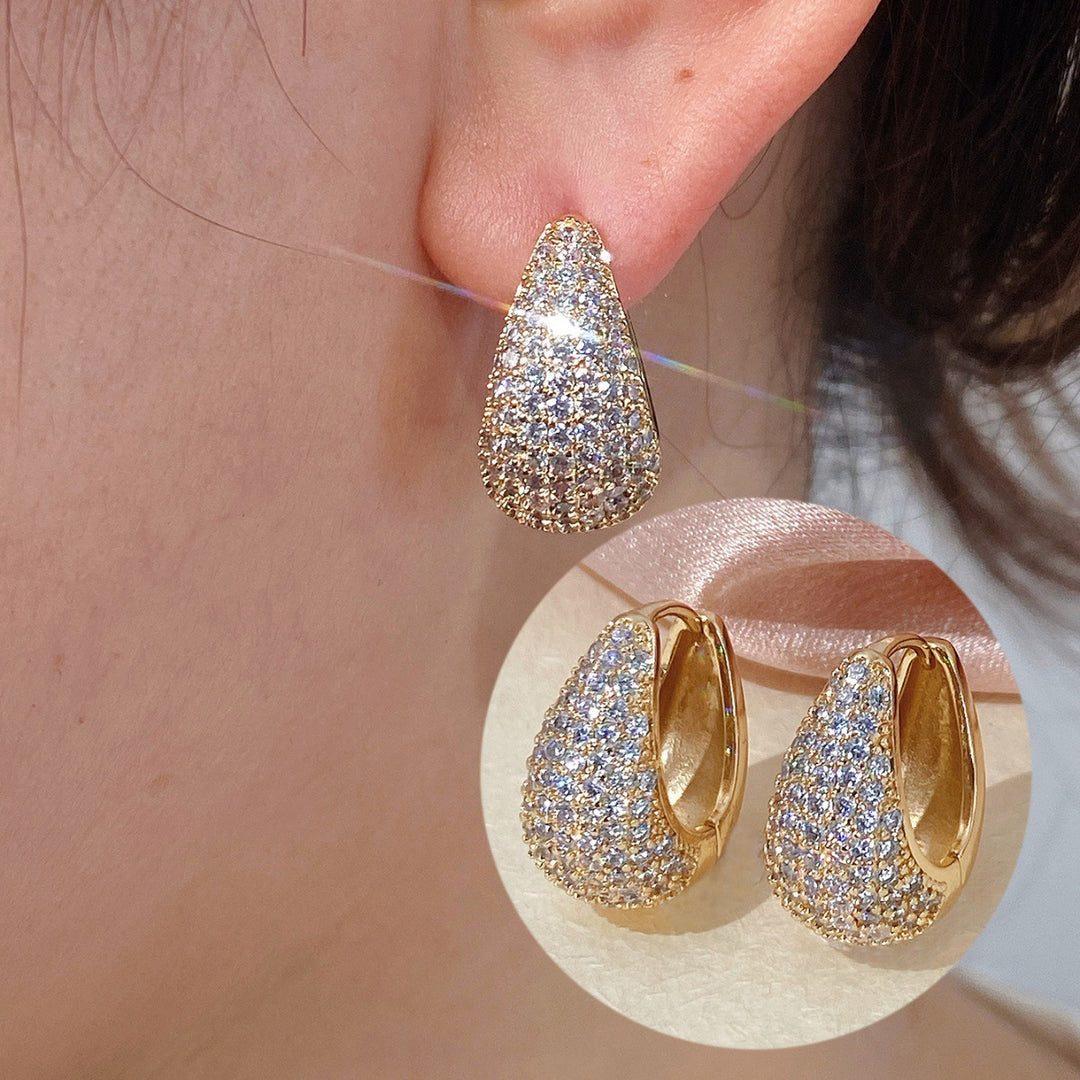 Full Paved Teardrop Hoop Earrings, Luxury Micro Paved Diamond 3D Water Drop Leverback Earrings for Women