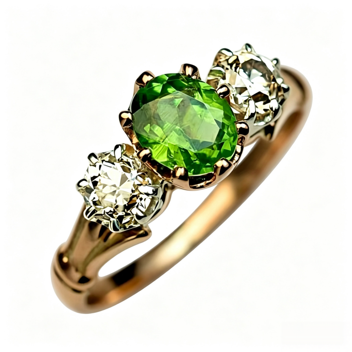 Three‑Stone Oval Peridot Vintage Ring