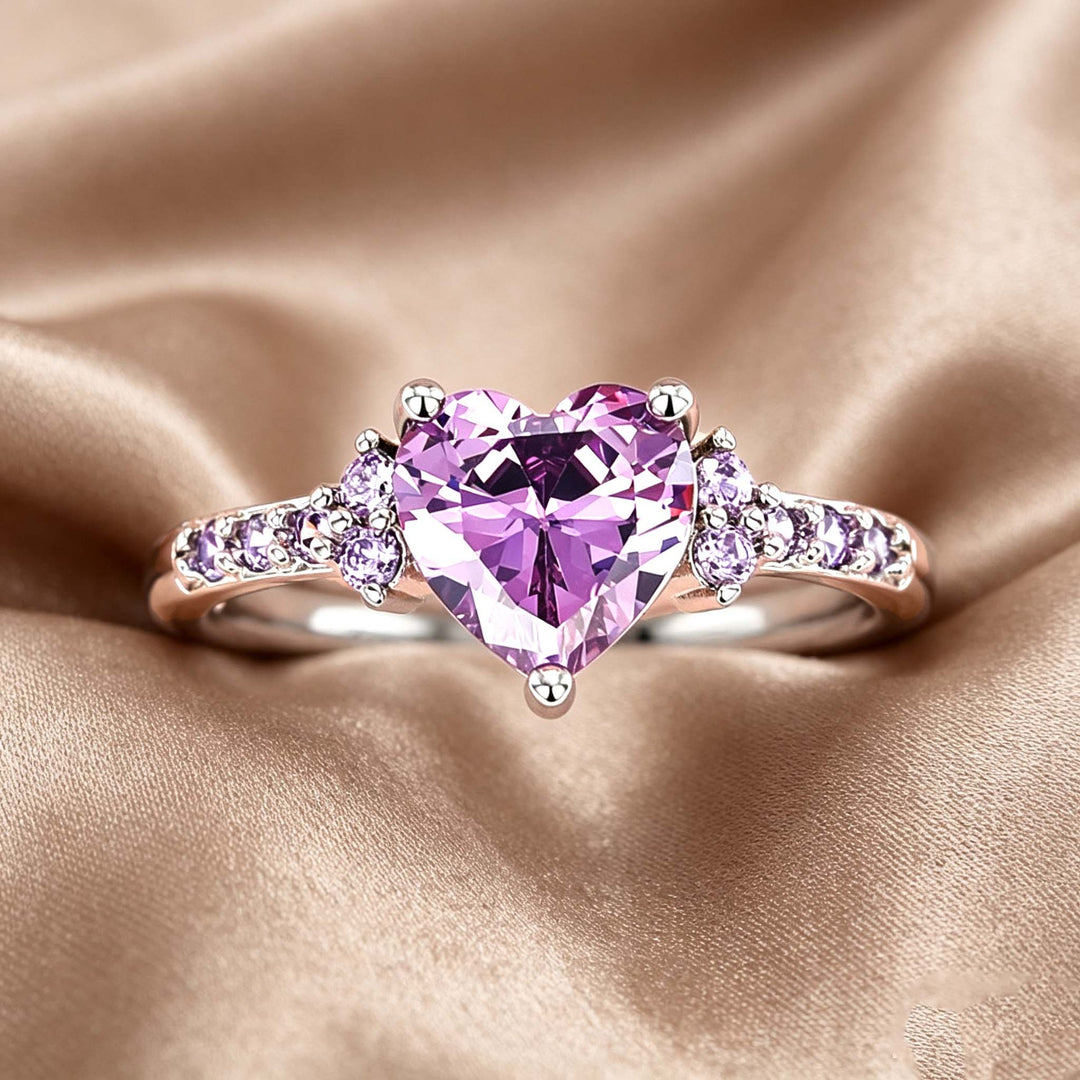 Heart‑Cut Center Diamond Ring With Side Pave Diamond, Multi‑Color Options