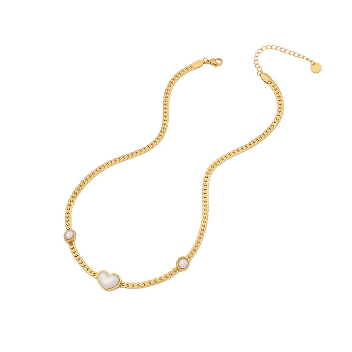 White Mother-of-Pearl Heart Cuban Link Necklace & Earring Set (Vintage Luxury Style)