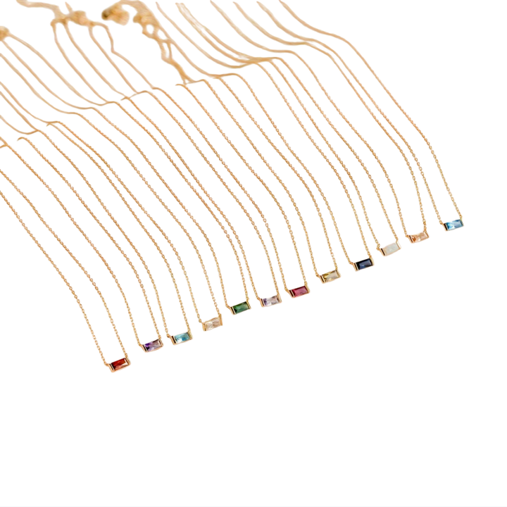 Mini Baguette-Cut Gemstone Pendant Necklace (Multi-Color Dainty Delicate Choker)