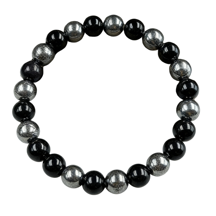 Natural Black Agate Beaded Bracelet (Unisex Stretch Bead Jewelry)