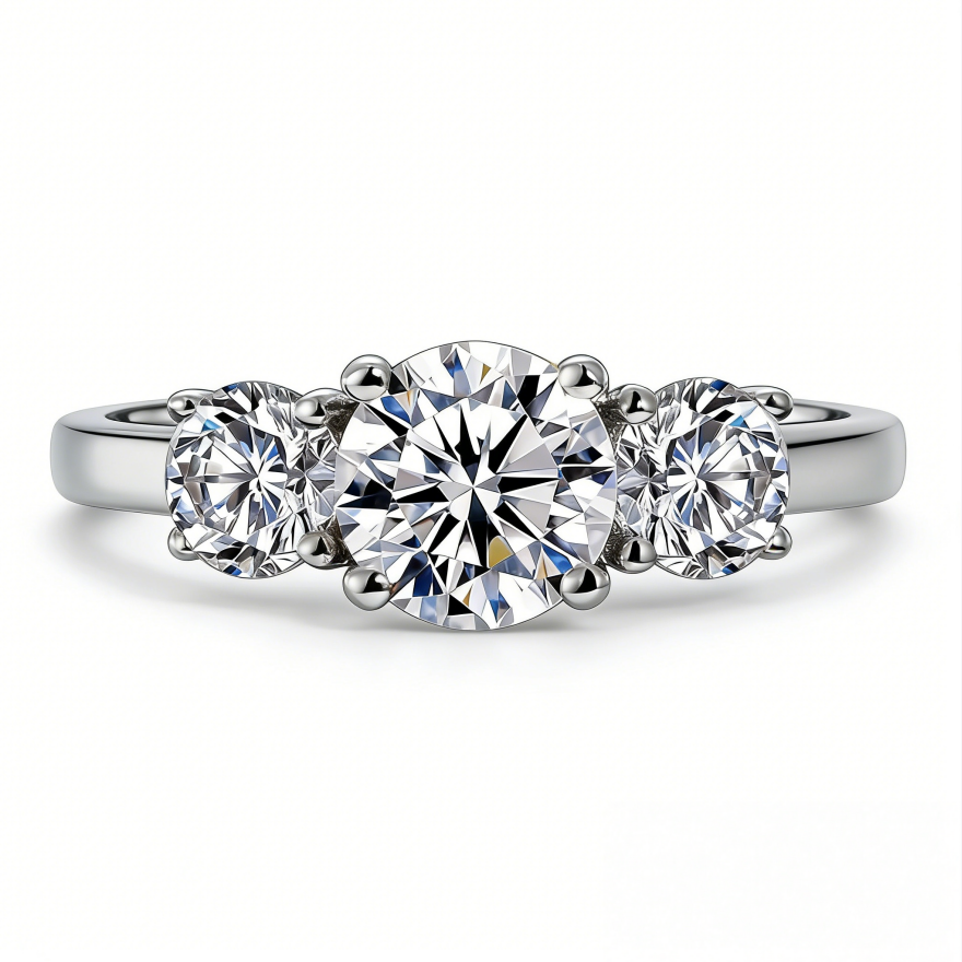 Three-Stone & Half-Eternity Wedding Ring Set (Luxury Classic Timeless Couple Bands)