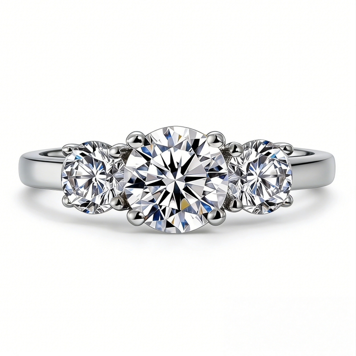 Three-Stone & Half-Eternity Wedding Ring Set (Luxury Classic Timeless Couple Bands)
