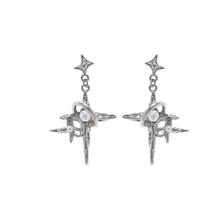 Star Wrapped Pearl Cross S925 Silver Drop Earrings
