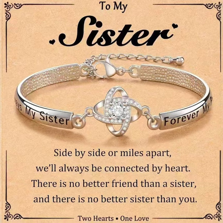 Engraved Celtic Knot Diamond Bangle, Sentimental Adjustable Silver Daughter Gift Bracelet