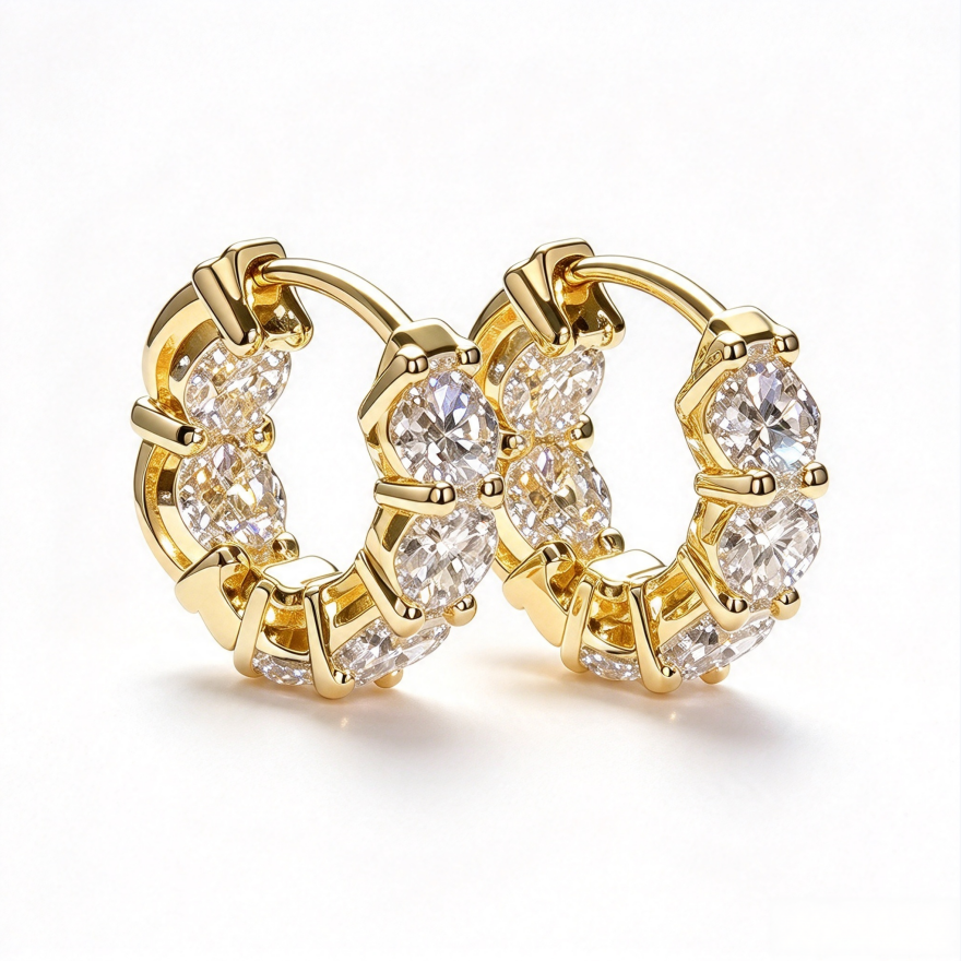 S925 Silver Paved Diamond Hoop Earrings