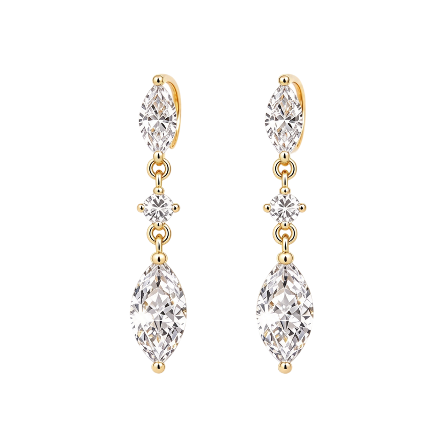 Marquise Diamond Long Drop S925 Silver Earrings
